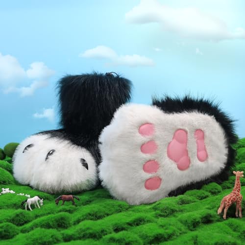 Animal Fuzzy Slippers Bear Cat Wolf Dog Fox Fursuit Feet Paw Claw Shoes Furry Boots Costume Accessories for Adult Kids3