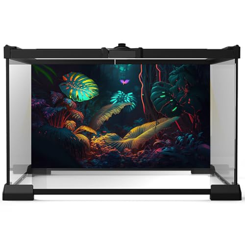 Image of Jungle Leaves Aquarium Background Neon Colors Rainforest Plants Leaves Fish Tank Background Abstract Neon Colors On Leaf Reptile Tank Backgrounds Jungle Style Reptile Enclosure Backgrounds 60x24in