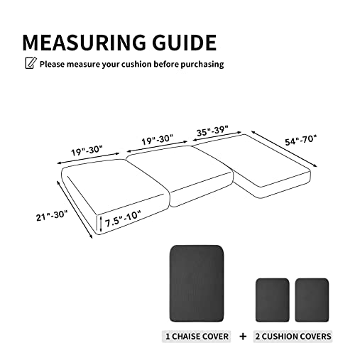Image of Easy-Going Stretch 3 Pieces Couch Cushion Covers for Sectional Sofa Left /Right L Shape Chaise Lounge Sofa Seat slipcover Anti-Slip Sofa Cover Soft (2 Seater + 1 Chaise, Dark Gray)