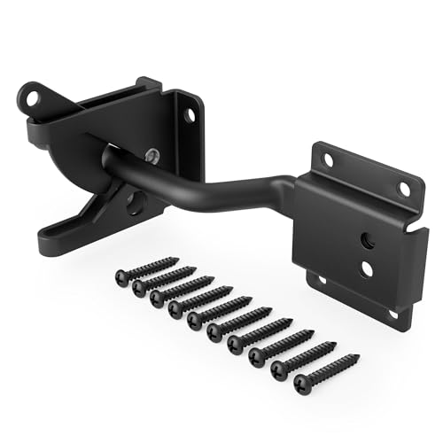 WINSOON Self Locking Fence Gate Latch for Wooden Fence Heavy Duty, Self-Adjusting Gravity Gate Latch, Black, with Bar Cover