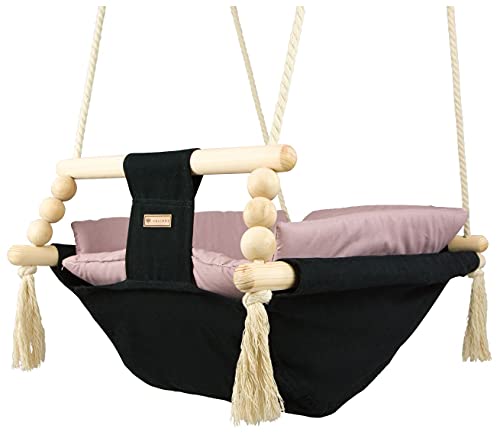 Babyschaukel Kleinkindschaukel Babyliegeschaukel Stoffschaukel Babywippe Wiege (Muster: schwarz, rosa)
