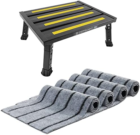 Adjustable Rv Step Stools DEPSUNNY Adjustable Height Aluminum Caravan Step, Foldable Motorhome Step Stool, Platform Step, Supports Up To 1,000 Lb, Non-Slip Rubber Feet And Platform Mat, Easy To Carry Rv Steps