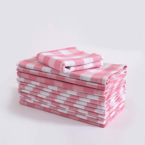 FINGERCRAFT Servilletas de Cena,Uso Diario,servilletas de Cuadros de búfalo de algodón de Primera Calidad, Fiestas, cenas, Bodas, Lavables y Reutilizables,20x20pulgadas, Rosa y Blanco Cover