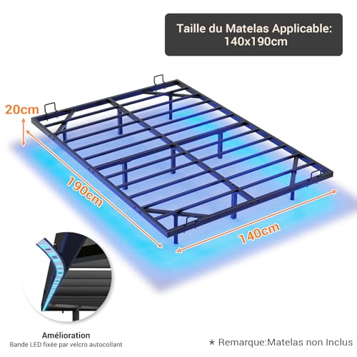 Lit 140x190 suspendu LED RVB métal noir, DICTAC