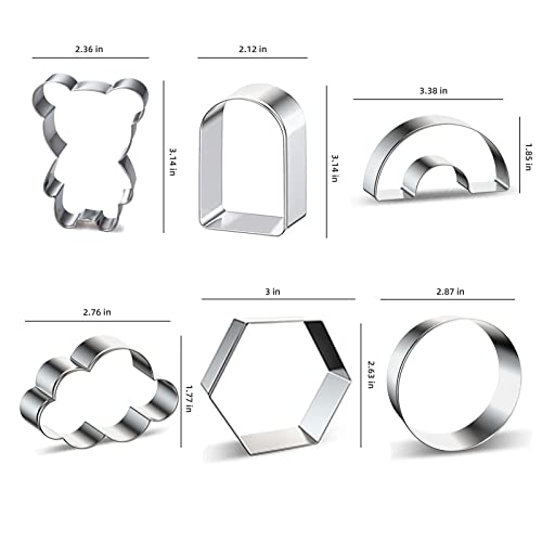 6 Pcs Arch Door Rainbow Circle Cloud Hexagon Bear Cookie Cutters Set Geometry Stainless Steel Biscuit Cutter #TOP1