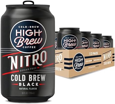 High Brew Coffee | Nitro Cold Brew | Sugar-Free and Dairy-Free, 200mg Natural Caffeine, Smooth Low-Acid Coffee Infused with Nitrogen, Ready-to-Drink | 10 oz Can (Black)