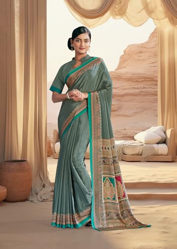 Image of Jaanvi fashion Women's Crepe Silk Saree with Unstitched Blouse Piece | Soft Lightweight Traditional Ethnic Wear Saree for Party, Wedding, Festival