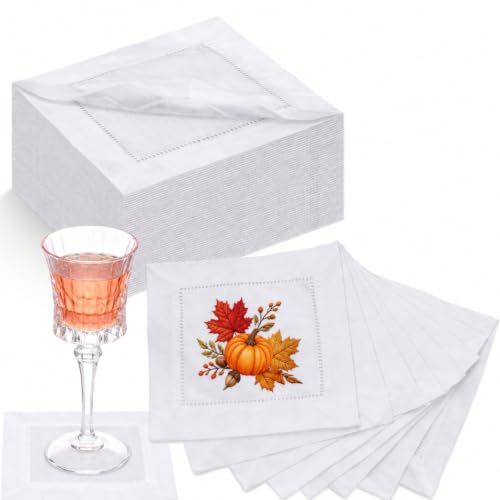 Roshtia 30 Pcs White Linens Cocktail Napkins for Embroidery, 6 x 6 Inch White Blank DIY Hemstitch Cocktail Napkins for Wedding, Bridal Showers, Anniversary & Birthdays by Roshtia - Used condition - US$29.17