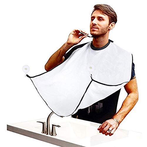 Beard Apron Bib - Beard Trimming Apron Catcher for Shaving with Suction Cups, White