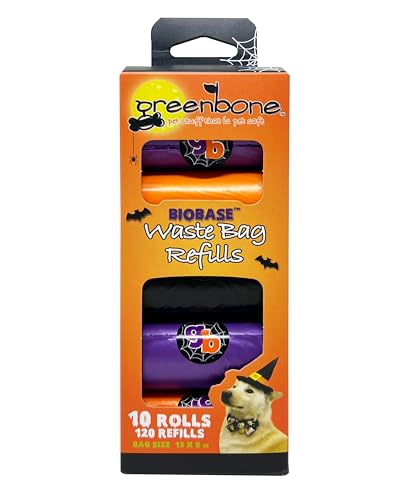 Image of Biobase Pet Products Leak Proof Dog Poop Bag Rolls, Odor Blocking Orange Halloween Theme 10 Rolls 120 Refill Bulk Pack