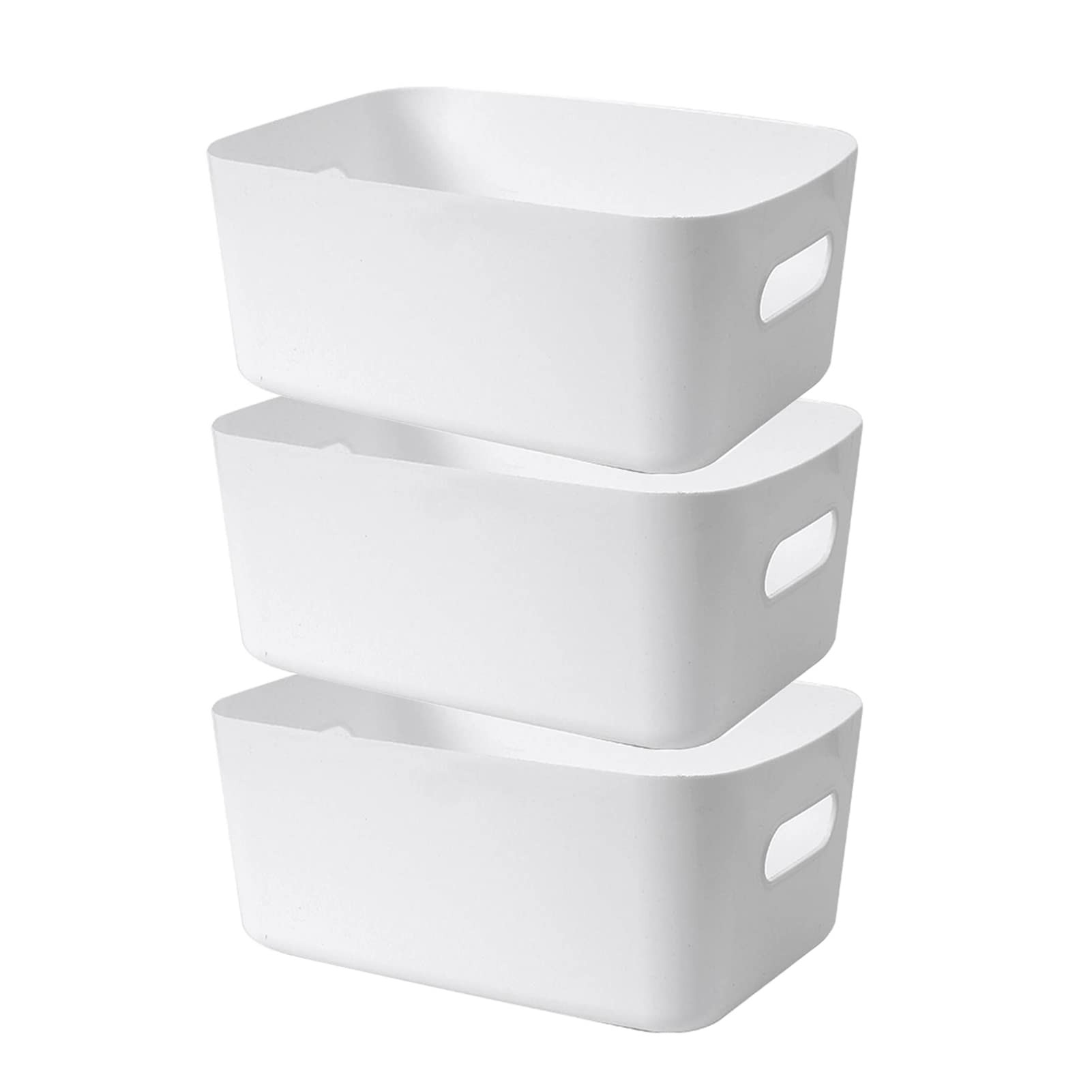 UUHOME 3 Pack Small Cabinet Cupboard Storage Organizer Bin Box Basket Pantry Durable and Stylish Storage Basket Storage Binfor Organizing Your Cabinet Kitchen Bathroom Desktop (White)