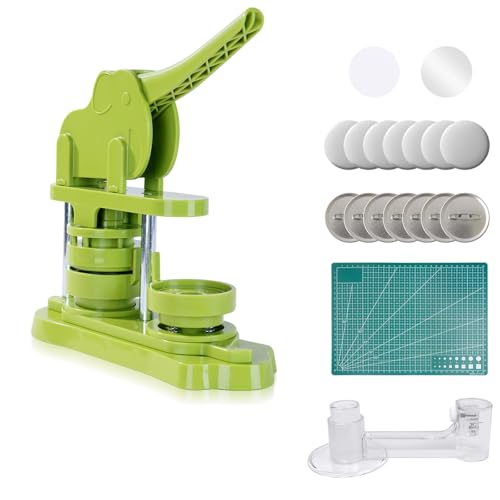 Button Maker Machine 58mm (2.25 in) Installation-Free, DIY Button Pin Maker Machine, Button Badge Press Machine with Free 50pcs Button Maker-Green