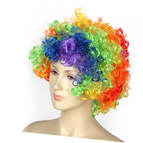 Nolitoy 2Pcs With Wigs Costume Party Afro Gloves Up Christmas Anime Creative Decor White Circus Clown Supplies Wig Nose Child Fancy Halloween Headdress For Kid Synthetic Red Rainbow Funny #TOP1