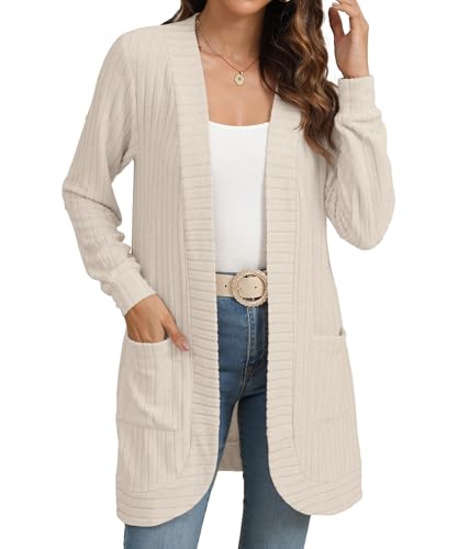Women Long Sleeve Open Front Cardigan Casual Lightweight Long Cardigans Loose Knit Outwear with Pockets2
