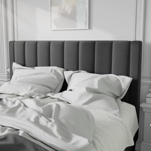 Image of SUHAVI Upholstered Bed King Size Without Storage Solid Sheesham Wood Modern Premium Fabric Upholstery Cushion Headboard | King Bed for Bedroom Wooden Double Bed Cot 1 year warranty 78x72 Black