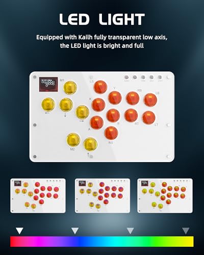 ZMBESUP 無杆アーケード格闘ゲームコントローラー【ホットスワップDIY・超薄型軽量・大型パネル】16ボタン 高感度スイッチ 無遅延 追加ボタン RGB LED 連射機能 携帯・コンパクト対応機種：PS5/PS4（別途アダプター購入必要）/Switch/PC/PS3/Steam/Android 日本語マニュアル付き（ホワイト）