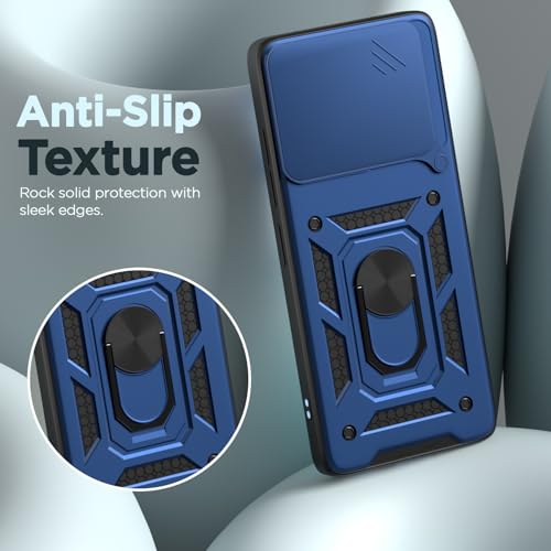 Image of Pikkme Back Cover for Realme 15T 5G / Realme Narzo 90 5G | 360 Protection Case | Sliding Camera Shield Cover & Ring Holder Stand D10 Tough Armor Bumper Case (Blue)