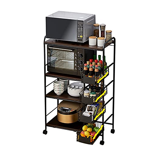 E Kitchen Utility Carts with Wheels 4-Tier Shelf Shelving Storage Unit Heavy Duty for Spice Pots and Pans Organizer Push-Pull Drawer Design(Size:4-Tier Color:B) (A 4) (A 4)