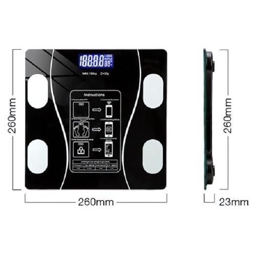 Balança Bioimpedância Digital Premium Com APP Inteligente - Vidro Preto (Contém Pilha) Glass Black C