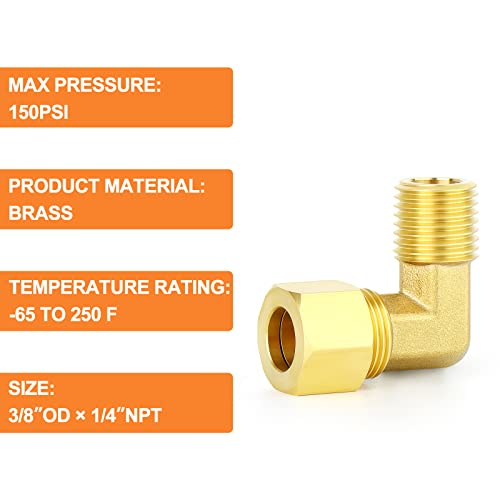Gasher JQ-634 10Pcs Brass 90 Degree Elbow Compression Tube Pipe Fitting Connector thumb #2