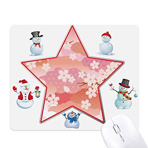 Tapis de souris ergonomique rose motif fleurs de cerisier et bonhomme de neige