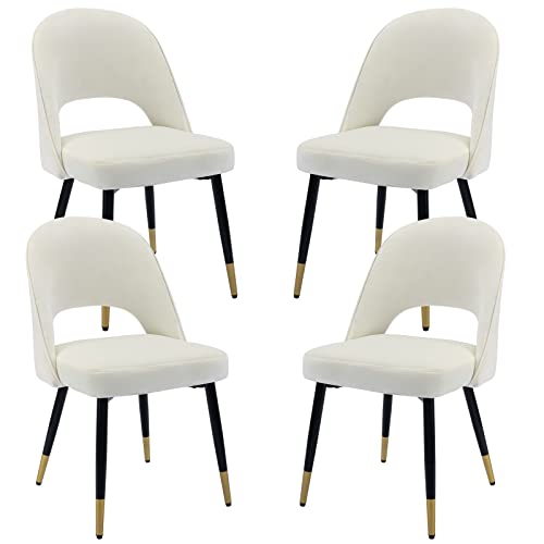 Duomay Modern Dining Chair Set Of 4 With Open Back, Velvet Upholstered Armless Chair With Metal Frame Side Chair For Kitchen Dining Room Living Room, Beige #TOP14