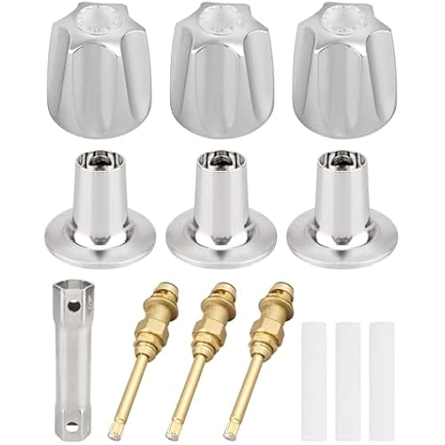 39619 3 Handle Bathtub and Shower Remodel/Rebuild Trim Kit Fit for Price Pfister Verve Faucets, Shower Faucet Knob Kit Includes 12H-2H 12H-2C 12H-18D Stems, Chrome knob Handle and Flange Base