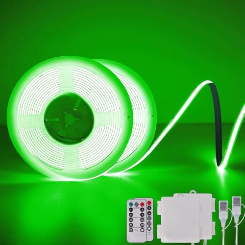 Tira de luces LED COB con mando a distancia, tira de luz LED 640 de 2 m, regulable, cortable, flexible, para TV, ordenador, bicicleta, decoración de coche (verde, 2 unidades)