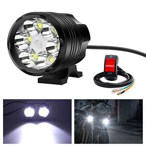 Avec interrupteur| 60W Phare LED Avant pour Moto, 6-LED 6000LM Moto Lumière Supplémentaire Avant Antibrouillard Projecteur Étanche pour 12V/24V Tout-terrain, Moto, Camion Cover