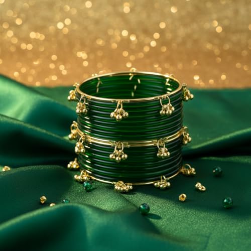 Image of Premium Glass Bangles Set with Ghungroo For Women Kangan Set For Women|Kanch Ki Chudiya Set Girls|Trendy Bangle For Gift|Wedding & Parties - Set Of 12