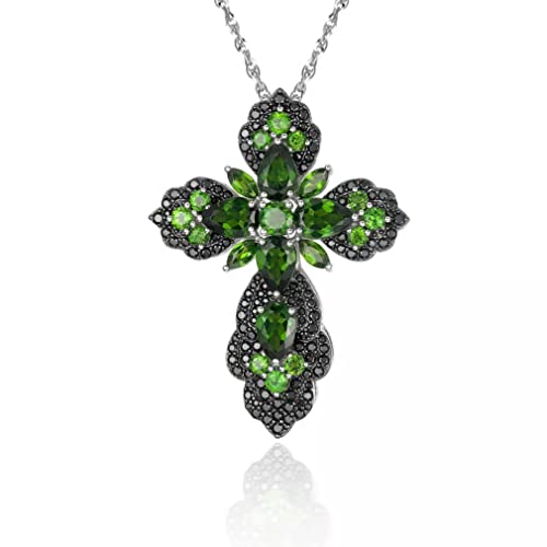 Bijou diopside chromé naturel pour femmes, collier pendentif croix argent 925