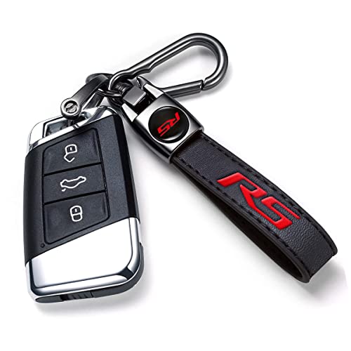 Image of Black RS Car Keychain, Premium Metal & Leather, Anti-Scratch Anti-Drop, Compatible with Chevy Camaro Cruze Equinox Blazer Traverse Monza Trackerc Cars, Black with Red RS Emblem