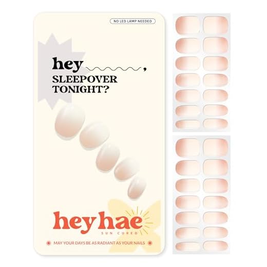Heyhae Semi Cured Gel Nail Strips | No LED Lamp Needed | Ombre, Neutral, Spring | Easy Apply & Remove, Salon Quality |Includes 28 Strips, 1 Prep Pads, Nail File & Wooden stick- Hey, Sleepover Tonight?