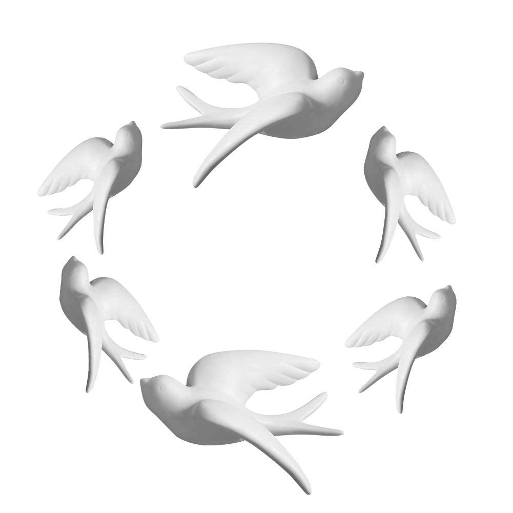 THE WHITE SHOP White Ceramic Sparrows Swallows Birds Wall Mounted Decor Hanging for Livingroom Garden Wall Sculptures Set of 6