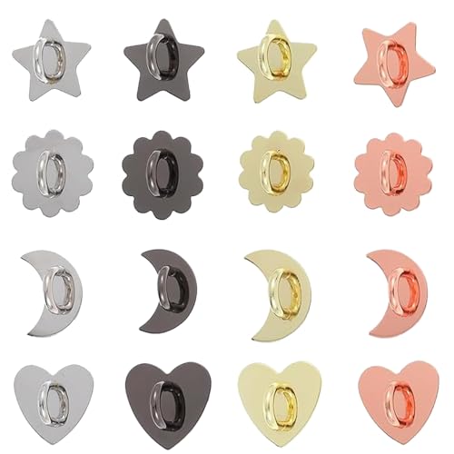 DABMAR 16Pcs Adhesive Metal Grip Loop Stand for Smartphone, Tablet & Case | Cell Phone Finger Ring Holder Cute Heart, Moon, Sunflower & Star DIY Charm Hook Accessories