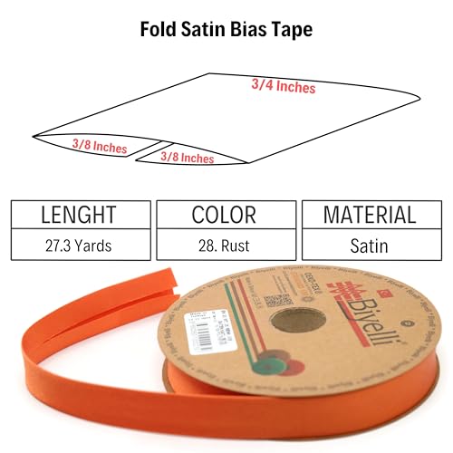 Image of Fold Satin Bias Tape - 99+ Colors - 3 /4 Inches Wide - 27 Yards - Fold Satin Binding Bias Ribbon Fabric Piping Bias Binding Tape for Sewing Clothing DIY (28. Rust) BYS28