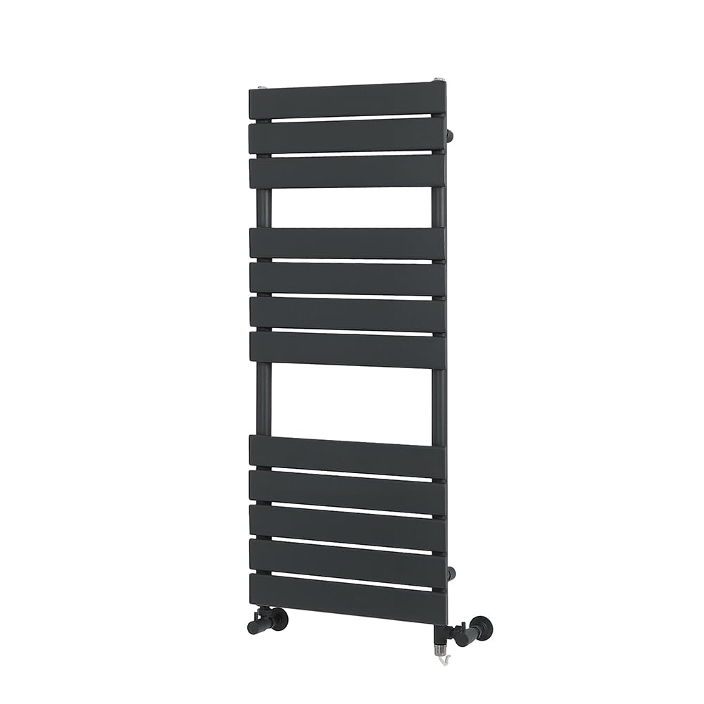 Milano Black/Anthracite/Grey Lustro Dual Fuel - Designer Flat Panel Heated Towel Rail - 1200Mm X 450Mm - No Cable Cover