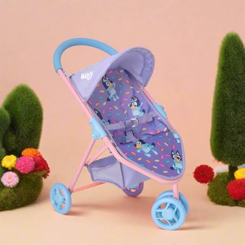 Bluey Jogger Puppen Kinderwagen | Spielzeugpuppen Buggy | Baby Doll Kinderwagen | Kinder Puppe Kinderwagen Spielzeug Easy Fold Kinderwagen | Rollenspiel Puppen Kinderwagen | Verstellbares Verdeck, sch – Bild 5