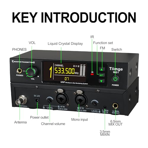 Image of UHF Wireless in-Ear Monitor System - 99 Frequencies Mono IEMs for Musicians,164ft Stable Transmission Range,Ideal for Stage Performance,Bands,Studio Recording,Lectures & Speeches (2 Bodypacks)
