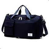 Bolsa Mala De Mão Unissex Viagem Academia Avião Porta Tenis Com Alça Transversal Removível E Regulável Compartimento Separado Para Tênis Material Resistente E À Prova D'Água (Azul Escuro)