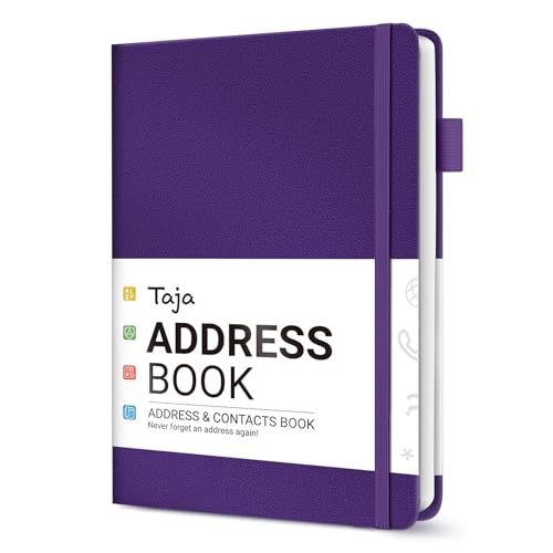 Taja Address Book with Alphabetical Tabs, Hardcover Address Books Large Print for Record Contacts, Small Address Book to Store All Your Important Informations in One Place - Purple