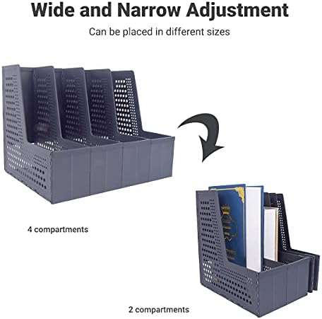 SAYEEC Desktop File Magazine Folder Holder 4 Section Plastic Hollow Documents Foldable Organiser File Cabinet Shelf Frames Dividers Rack Display and Storage(Black)