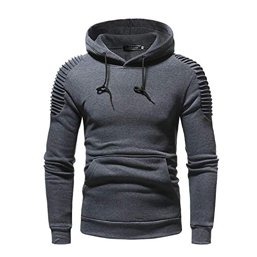 Johoproce Men's Slim Fit Pleated Raglan Sleeve Stripe Hoodies Long Solid Color Sleeve Top Pullover Sweater(Dark Grey,M) #TOP4