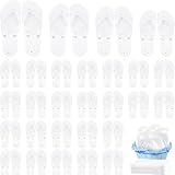 JTKDG 24 Paar Flip Flops in Großpackung für Hochzeitsgäste, Hochzeitsslipper mit Karten und Beuteln für Pool- und Strandpartys, Weiß