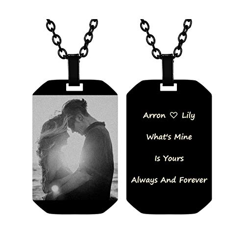 Piercingj Personalized Custom Photo Picture Text Laser Engraved Stainless Steel Military Dog Tag Id Pendant Necklace Message Customized Mother's Father's Day Valentine's Birthday Gift #TOP11