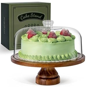 Cake Stand with Dome Lid, Acacia Wo...