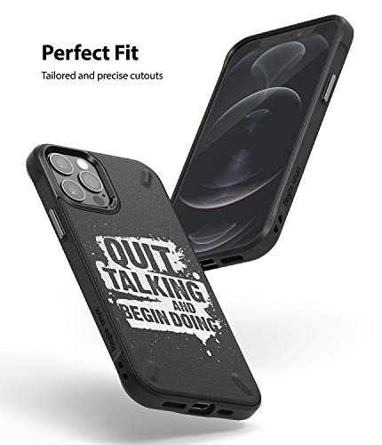 Image of Ringke Onyx Design for iPhone 12 / iPhone 12 Pro Case Back Cover, Rugged Flexible Protection Durable Anti-Slip TPU Impact Shock Absorbent Back Cover Case - Quit Talking (Black)