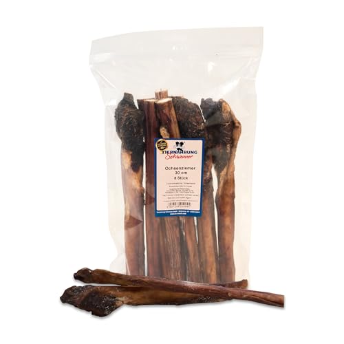 Tiernahrung Schwenner – Ochsenziemer für Hunde – 30cm große Kauartikel - 8 Stck. für langanhaltenden Kauspaß