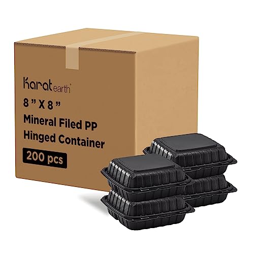 KARAT EARTH 8\" x 8\" Mineral Filled PP Hinged Container, 3 compartment - Black