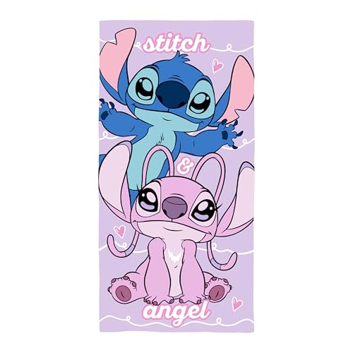 Disney Lilo et Stitch Serviette Officielle | Douceur 100% Coton Ultra Douce | Design Chill avec Angel et Stitch | Parfait pour Maison, Bain, Plage et Piscine | Taille Unique 70 x 140 cm
